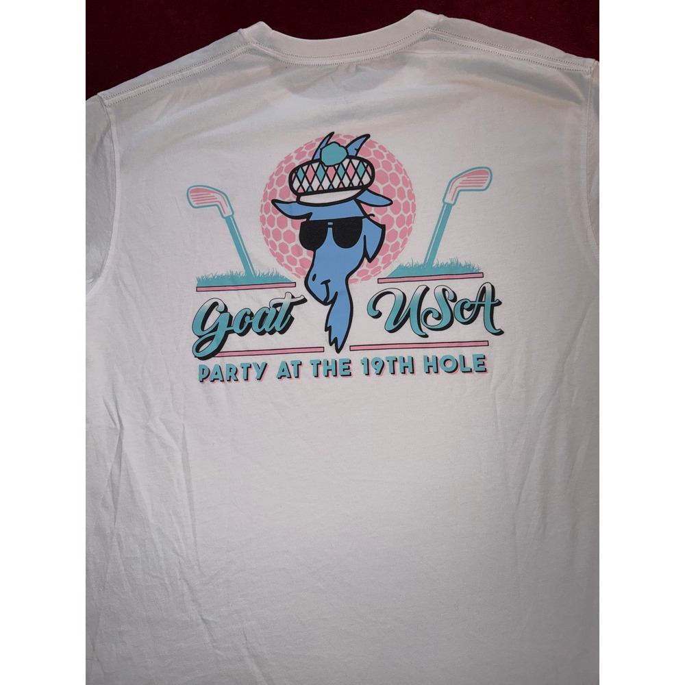 Goat USA Party At The 19th Hole Golf Graphic T-Shirt Mens Medium White Tee